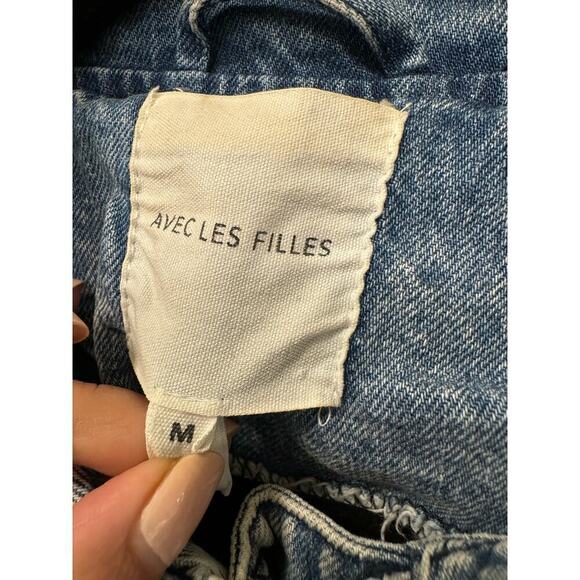 Avec Les Filles Acid Wash Denim Utility Jacket Size Medium Safari Style - Picture 4 of 10